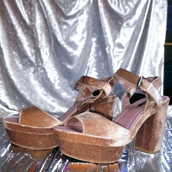 Zara Mauve Pink velvet exotic leather platform high heel sandals NWT - Picture 3 of 8